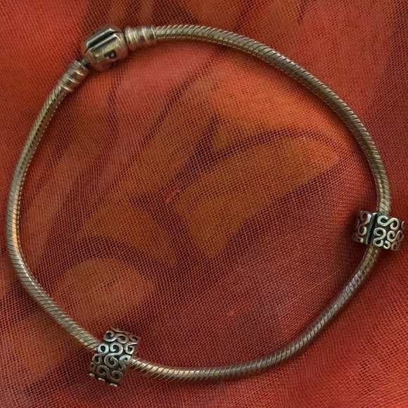 RETIRED Pandora Snake Chain Charm Bracelet with 2 Charms. ✨ - Picture 7 of 8